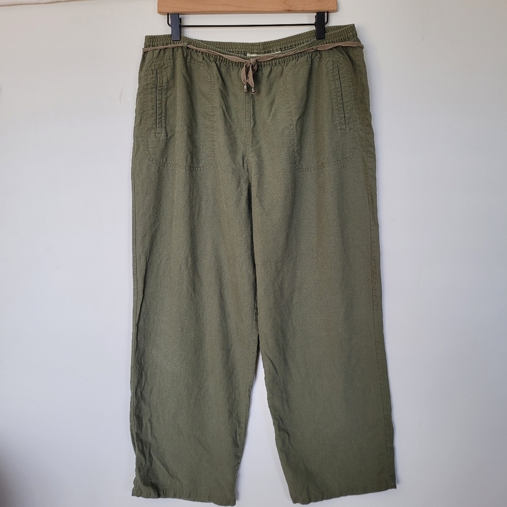 WHITE STAG Womens Pants Linen Blend Size XL Green Wide Leg Boho Lagen Casual